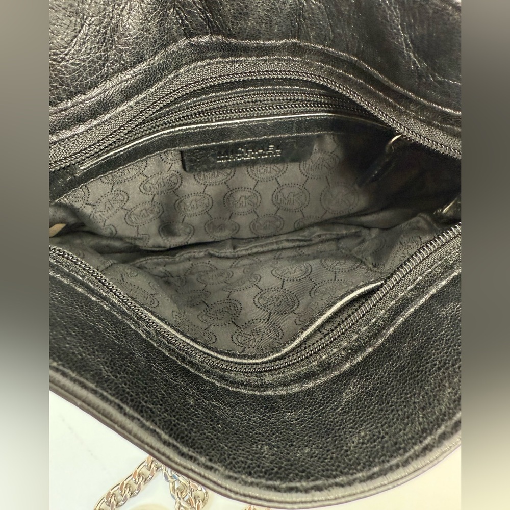 Michael Michael Kors Black Leather Shoulder/Crossbody Chelsea Silver Chain Bag - Picture 12 of 17